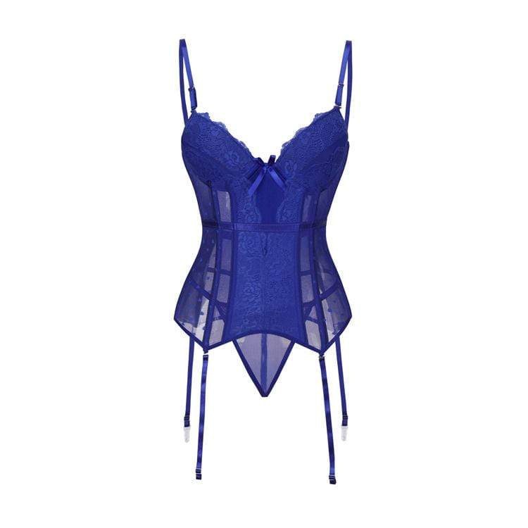 Gothic Lingerie Lace Sheer Overbust Corsets With T-back