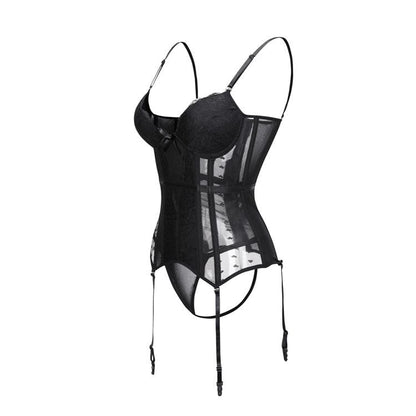 Gothic Lingerie Lace Sheer Overbust Corsets With T-back