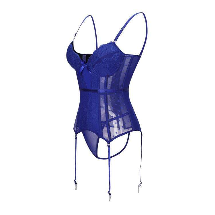 Gothic Lingerie Lace Sheer Overbust Corsets With T-back