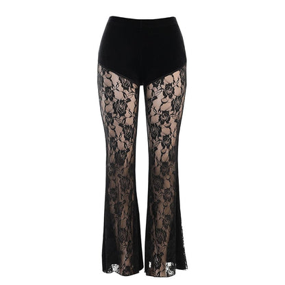 Gothic Rose Mesh Splice Velvet Pants