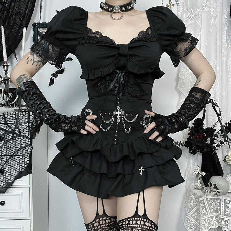 Gothic Ruffled Layered Skirt with Chain