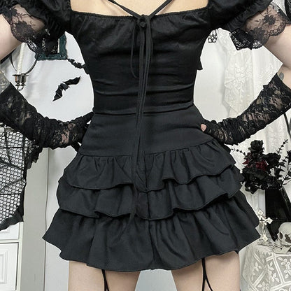Gothic Ruffled Layered Skirt with Chain