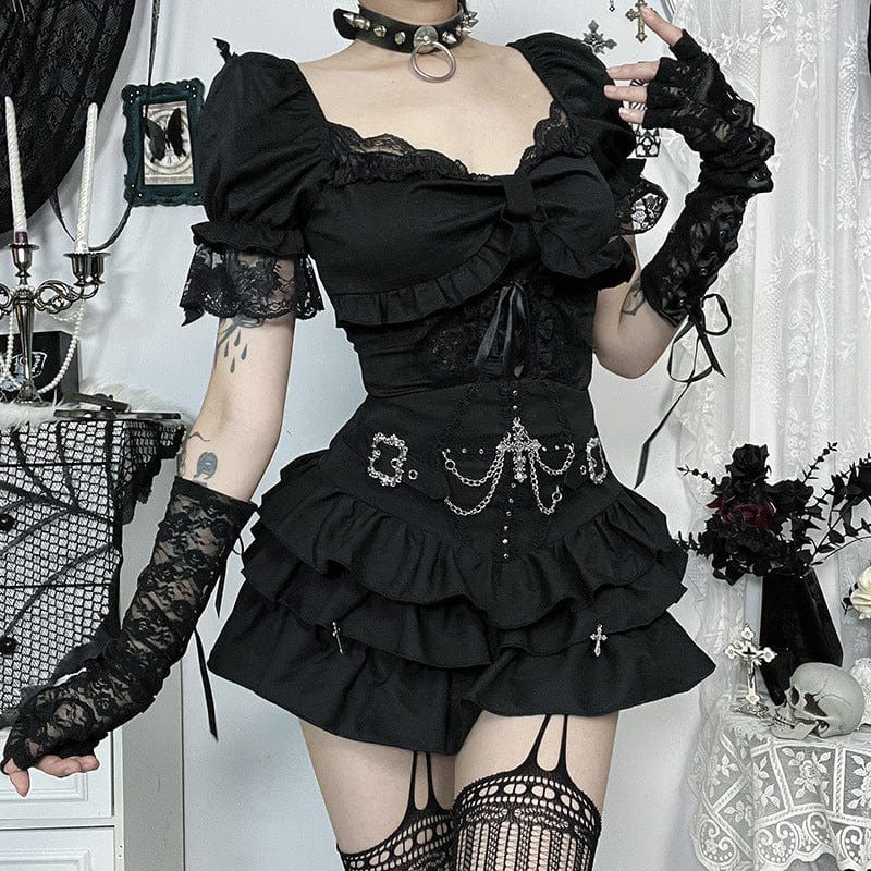 Gothic Ruffled Layered Skirt with Chain