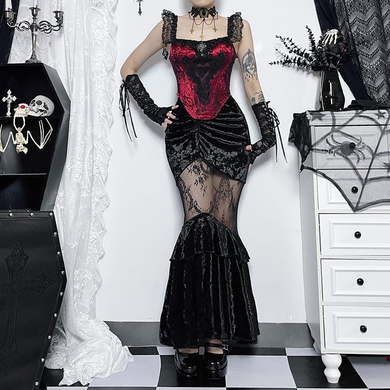 Gothic Sheer Velvet Wrap Maxi Skirt