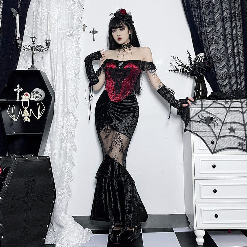 Gothic Sheer Velvet Wrap Maxi Skirt