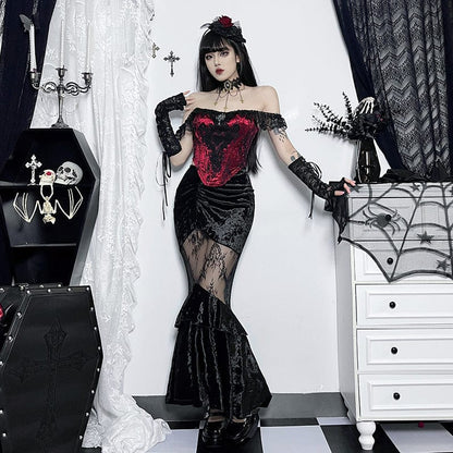 Gothic Sheer Velvet Wrap Maxi Skirt