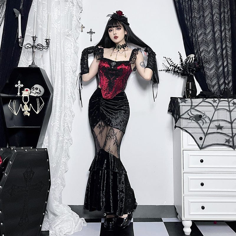 Gothic Sheer Velvet Wrap Maxi Skirt