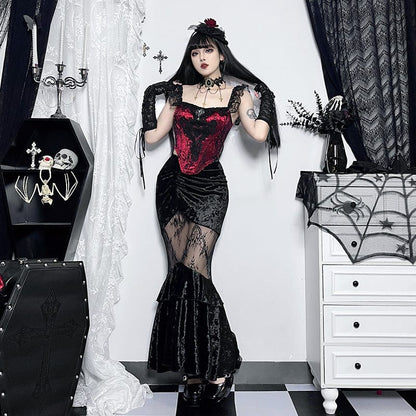 Gothic Sheer Velvet Wrap Maxi Skirt