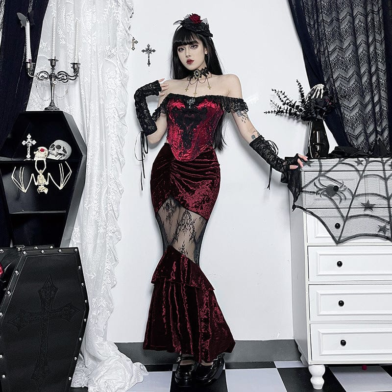 Gothic Sheer Velvet Wrap Maxi Skirt