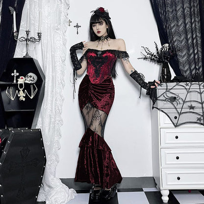 Gothic Sheer Velvet Wrap Maxi Skirt
