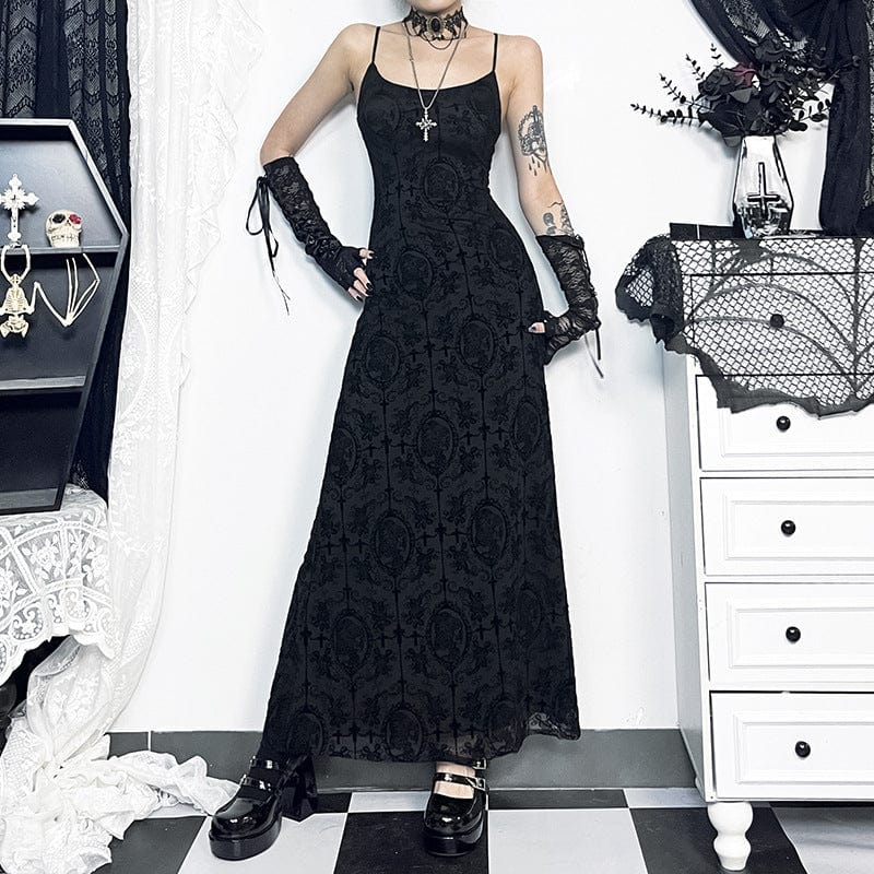 Gothic Shoulder Straps Slim Fitted Long Slip Dress