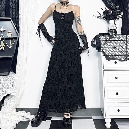 Gothic Shoulder Straps Slim Fitted Long Slip Dress