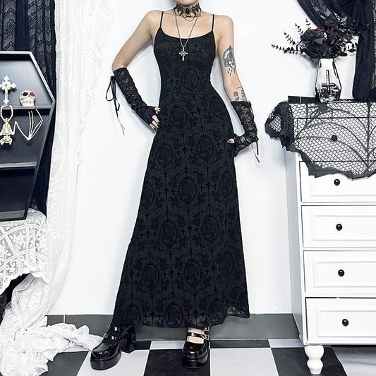 Gothic Shoulder Straps Slim Fitted Long Slip Dress