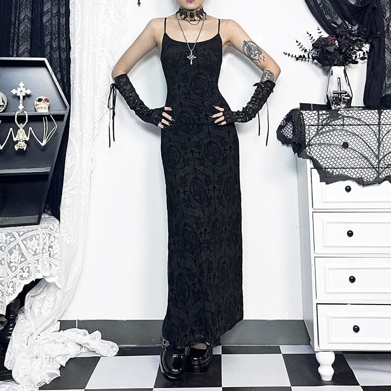 Gothic Shoulder Straps Slim Fitted Long Slip Dress