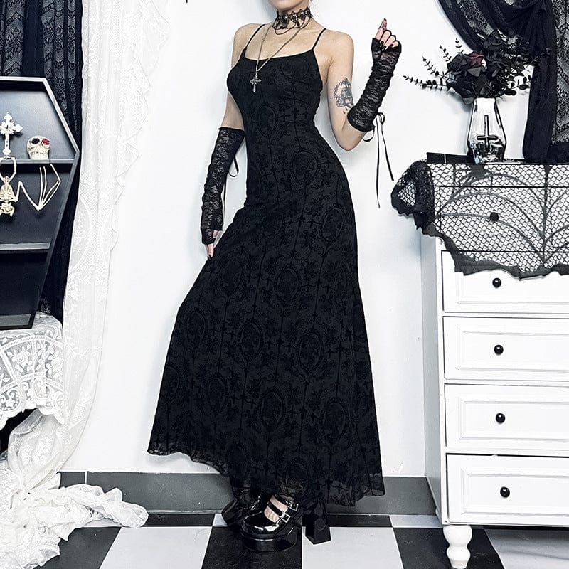 Gothic Shoulder Straps Slim Fitted Long Slip Dress