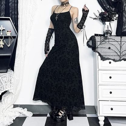 Gothic Shoulder Straps Slim Fitted Long Slip Dress