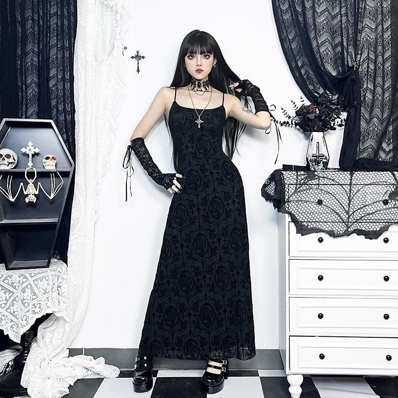 Gothic Shoulder Straps Slim Fitted Long Slip Dress
