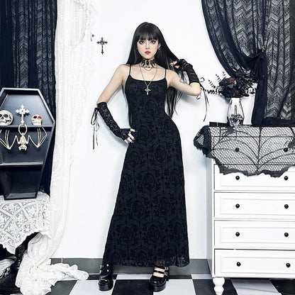Gothic Shoulder Straps Slim Fitted Long Slip Dress