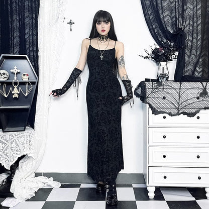 Gothic Shoulder Straps Slim Fitted Long Slip Dress