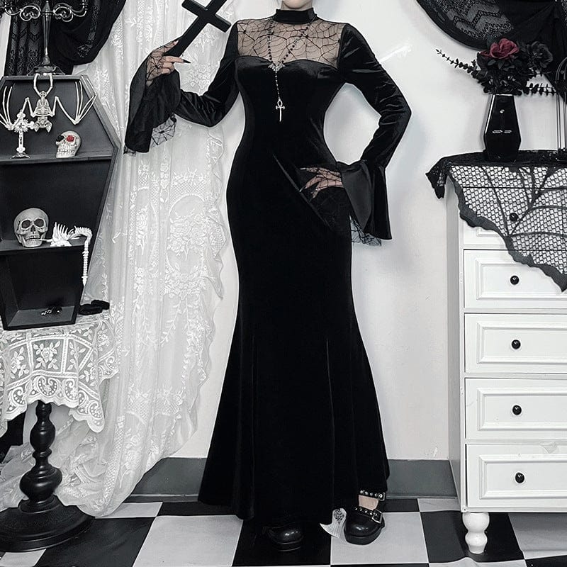 Gothic Spider Mesh Lace Maxi Dress