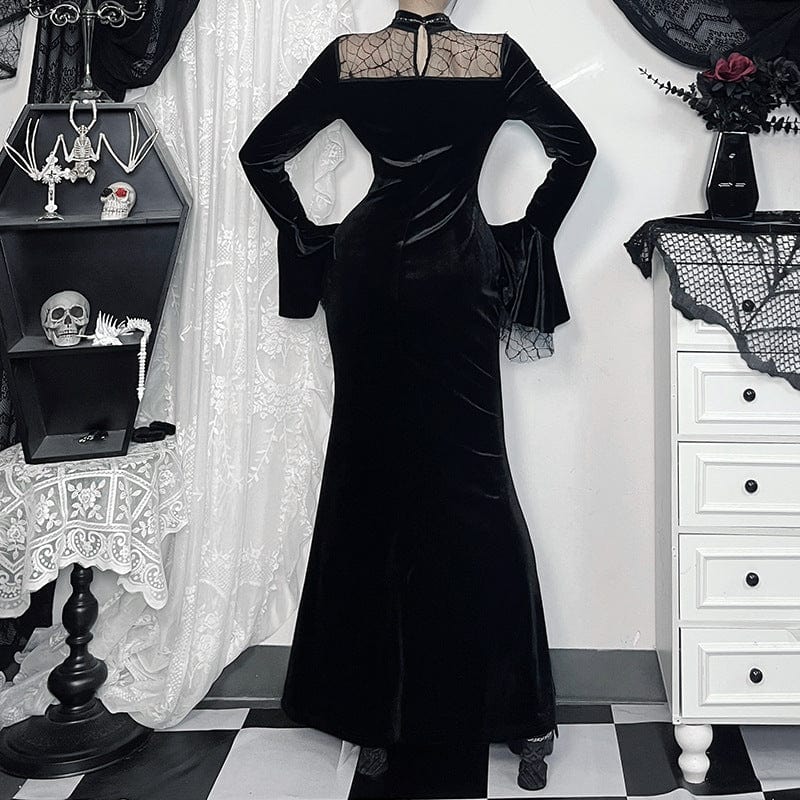 Gothic Spider Mesh Lace Maxi Dress