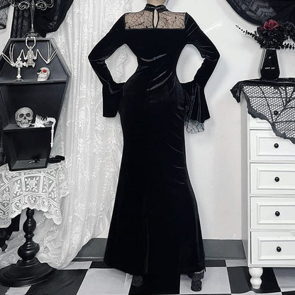 Gothic Spider Mesh Lace Maxi Dress