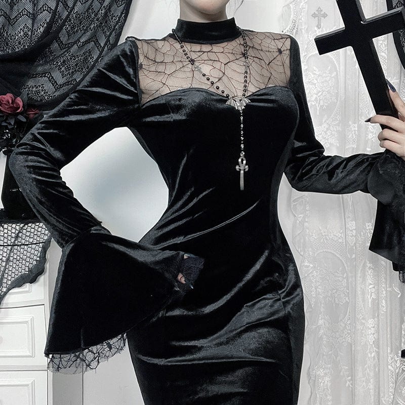 Gothic Spider Mesh Lace Maxi Dress