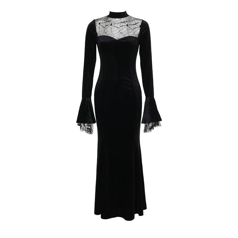 Gothic Spider Mesh Lace Maxi Dress