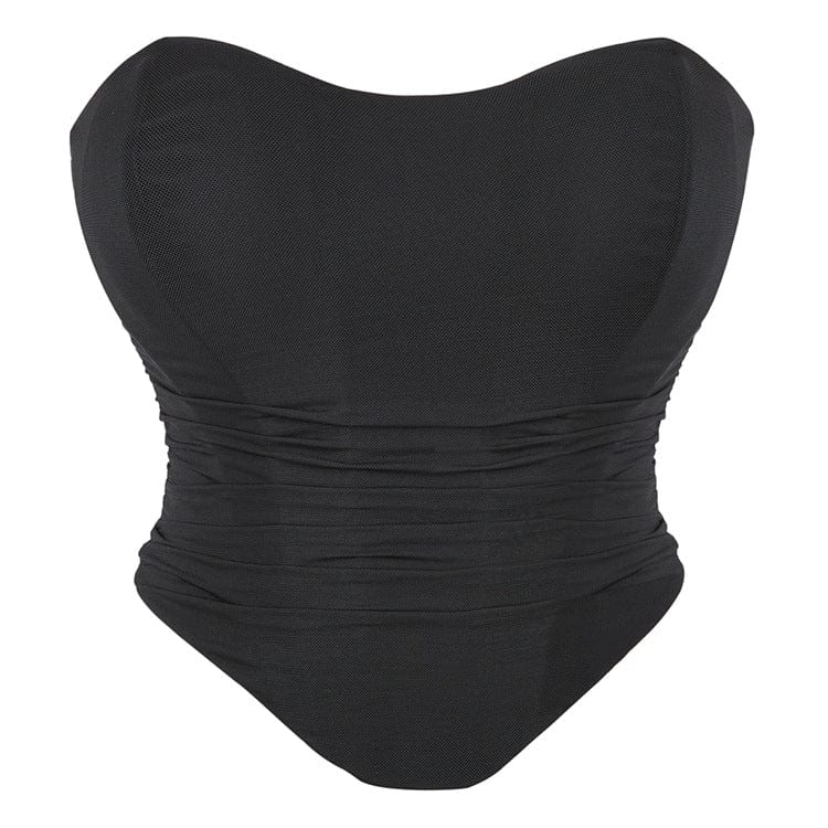 Gothic Strappy Ruched Mesh Overbust Corset
