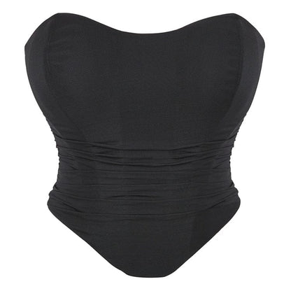 Gothic Strappy Ruched Mesh Overbust Corset