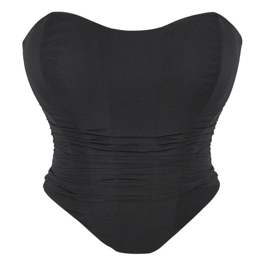 Gothic Strappy Ruched Mesh Overbust Corset