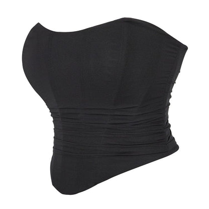 Gothic Strappy Ruched Mesh Overbust Corset