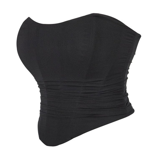 Gothic Strappy Ruched Mesh Overbust Corset