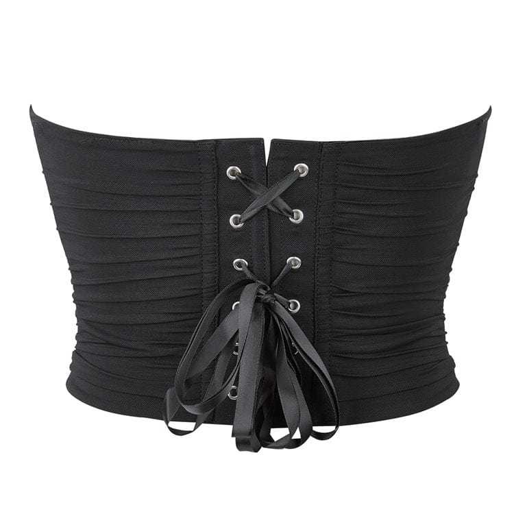 Gothic Strappy Ruched Mesh Overbust Corset