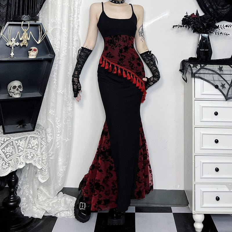 Gothic Tassels Contrast Color Lace Slip Dress Graduation Dress