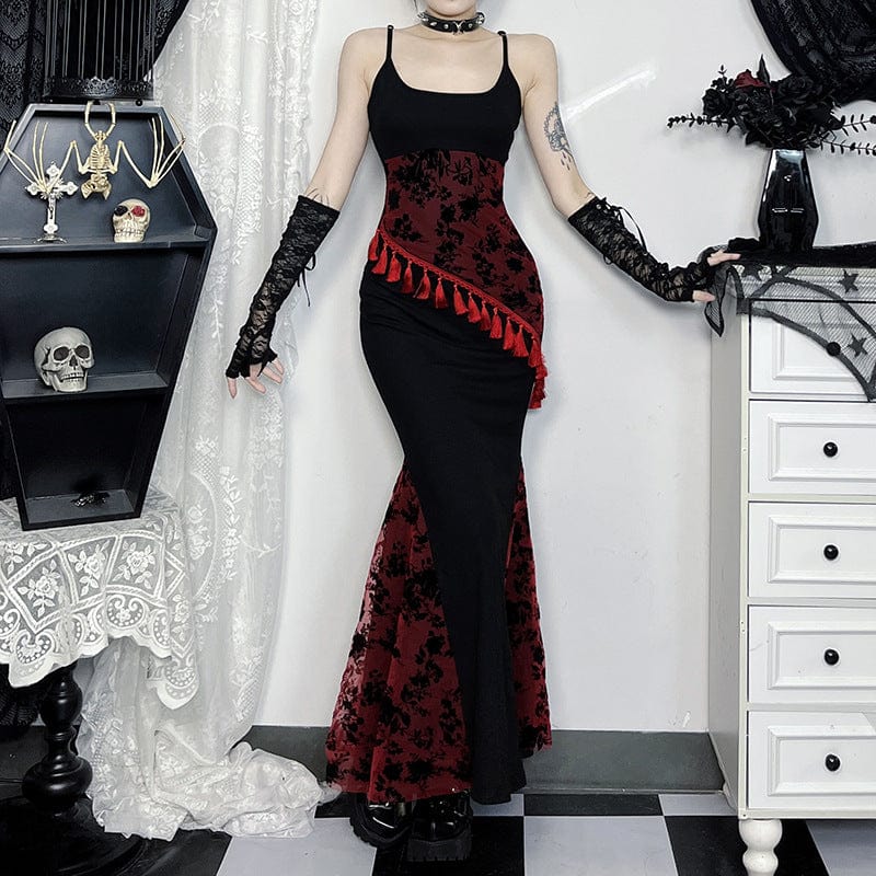Gothic Tassels Contrast Color Lace Slip Dress Graduation Dress