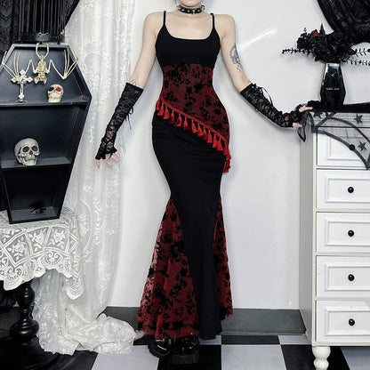 Gothic Tassels Contrast Color Lace Slip Dress Graduation Dress