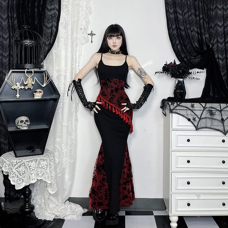 Gothic Tassels Contrast Color Lace Slip Dress Graduation Dress