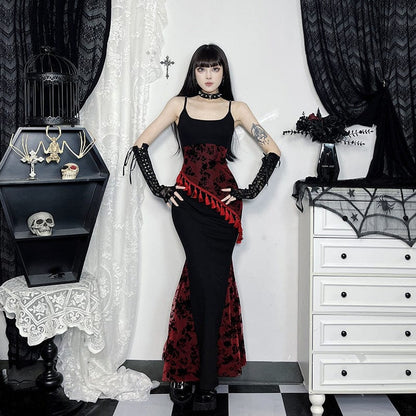 Gothic Tassels Contrast Color Lace Slip Dress Graduation Dress