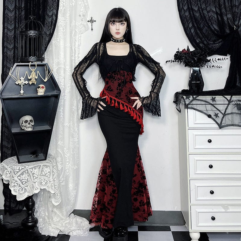 Gothic Tassels Contrast Color Lace Slip Dress Graduation Dress