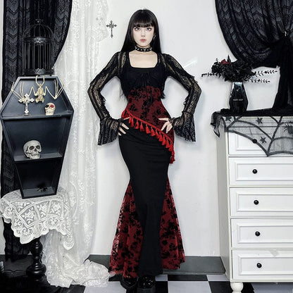 Gothic Tassels Contrast Color Lace Slip Dress Graduation Dress