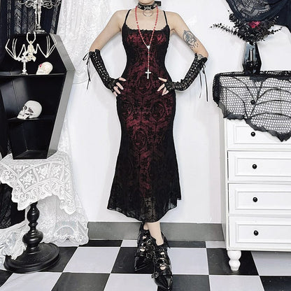 Gothic Victorian Flocking Prom Fishtail Slip Dress