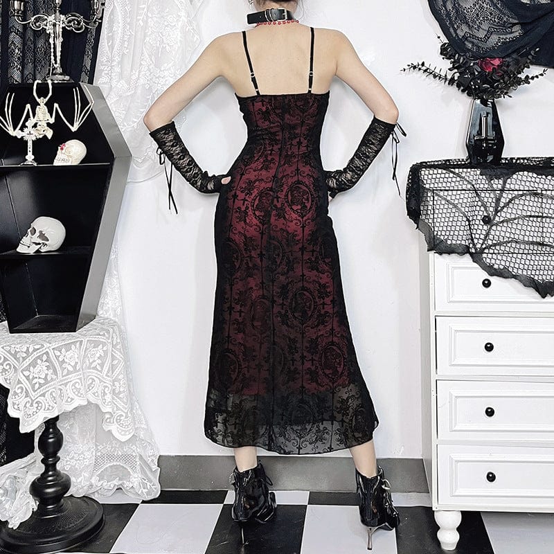 Gothic Victorian Flocking Prom Fishtail Slip Dress