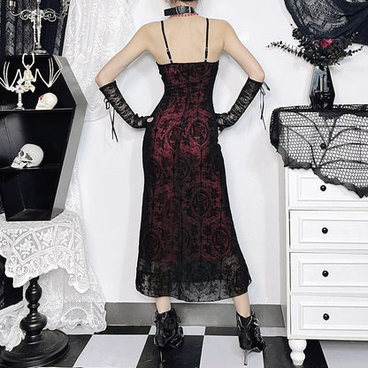 Gothic Victorian Flocking Prom Fishtail Slip Dress