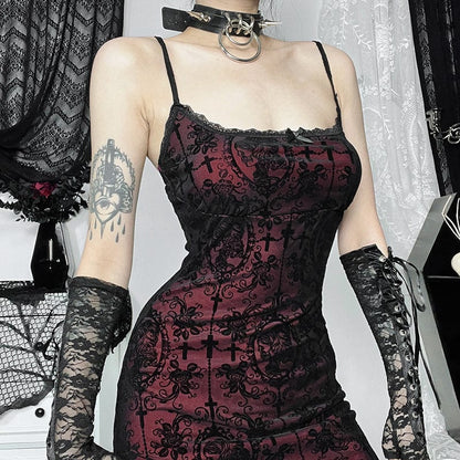 Gothic Victorian Flocking Prom Fishtail Slip Dress