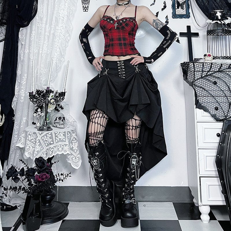 Grunge Cross Lace Hem Plaid Bustier