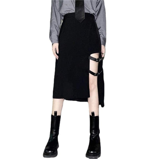 Grunge Cutout Irregular Black Maxi Skirts