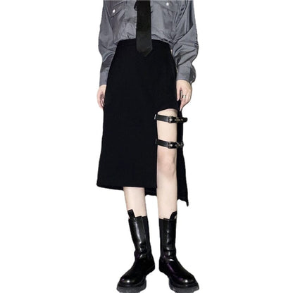 Grunge Cutout Irregular Black Maxi Skirts