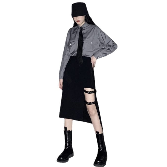 Grunge Cutout Irregular Black Maxi Skirts