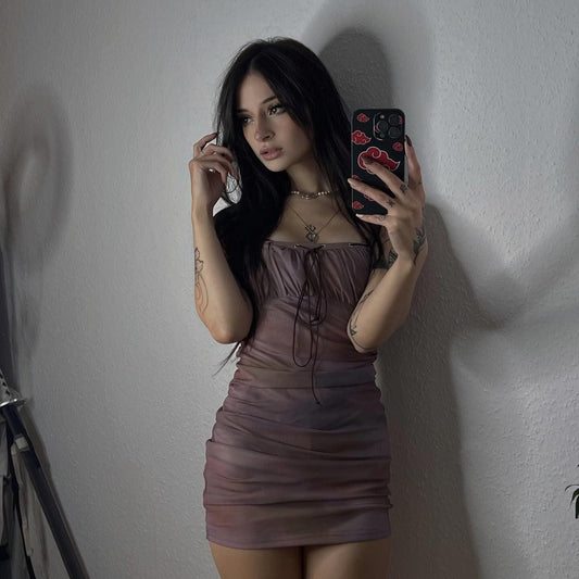 Grunge Lace-up Ruched Slip Dress
